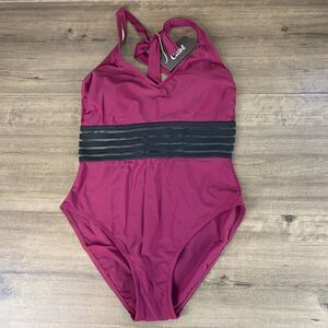 Cillet Womens V Neck Swimsuits Mesh Halter One Piece Bathing Suits Burgundy Larg